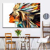 Painting by Numbers Art Woman with Bright Colors in Her Hair 3-Panel